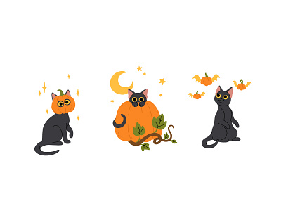 Halloween cats set 2 black cartoon cat character concept cute design flat halloween illustration pumpkin vector