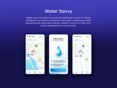 The mobile app "Water Savvy" has been designed by Ansysoft adobe illustrator adobe photosho community company figma mobile app water intelligence water resilient future water savvys mission