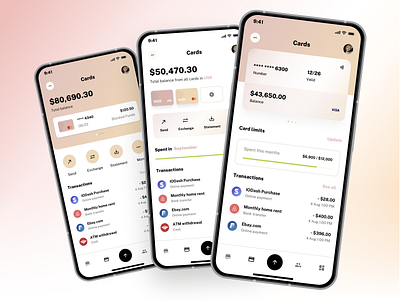 Account and Debit Cards list from Fintech App template. accounts list banking app cards list credit card debit card debit card details figma template finance app fintech app inspiration mobile app mobile app template mobile bank money transfer payment payments app paypal sketch template ui kit wise