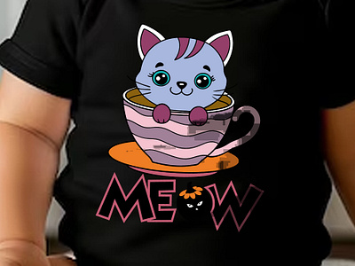 Cute kitten cat in coffee cup T-Shirt desing halloween tshirt design