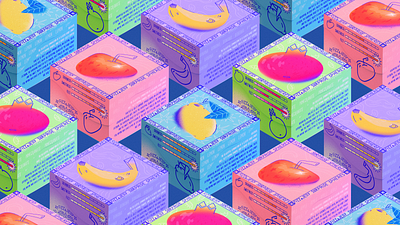 illustrations for candy packaging 2d apple banana box branding candy digital illustration fruit graphic design illustration lemon logo packaging pomegranate product