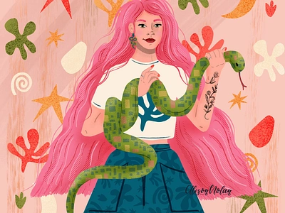 Snake Charmer DTIYS abstract shapes character design design drawing challenge dtiys female illustrator hand drawn illustration portrait procreate snake charmer