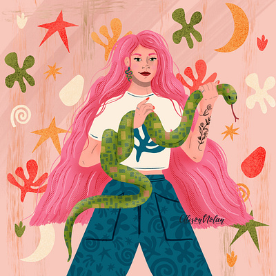 Snake Charmer DTIYS abstract shapes character design design drawing challenge dtiys female illustrator hand drawn illustration portrait procreate snake charmer