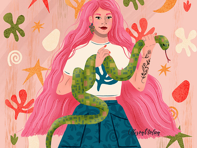 Snake Charmer DTIYS abstract shapes character design design drawing challenge dtiys female illustrator hand drawn illustration portrait procreate snake charmer