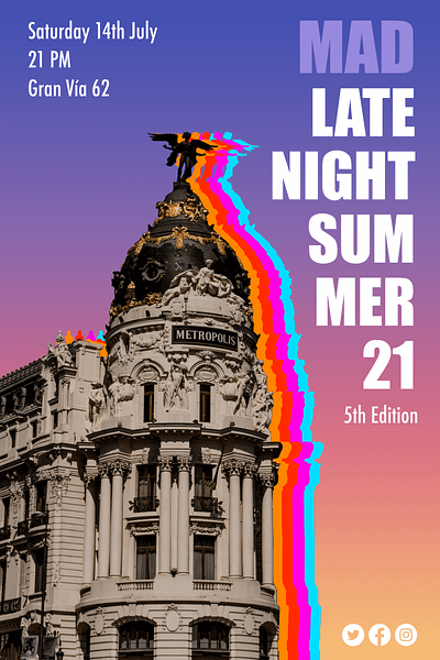 Poster proposal for a Summer event in Madrid called MadLate graphic design