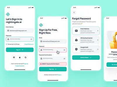 nightingale UI Kit: AI Medical & E-Pharmacy | Sign In/Sign Up UI ai health companion ai healthcare app clean green healthcare ui kit log in medical app medical ui kit minimal modern onboarding ui pharma app pharmacy app pharmacy ui kit register ui sign in sign in screen sign in ui sign up teal