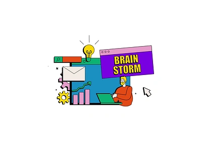 Brainstorm 2D Lottie Animation 2d animation brainstorm brainstorming business ideas business meeting collaboration creative process creative solutions design thinking digital marketing flat gif idea generation illustration innovation lottie man motion teamwork