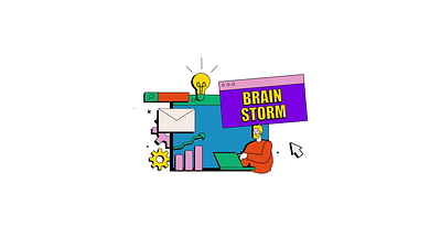 Brainstorm 2D Lottie Animation 2d animation brainstorm brainstorming business ideas business meeting collaboration creative process creative solutions design thinking digital marketing flat gif idea generation illustration innovation lottie man motion teamwork