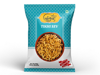 Tikha Sev Namkeen Pouch Design box design brand design branding indian snacks label design logo design mockup mockup design namkeen namkeen packaging namkeen pouch namkeen pouch design product design snack packaging snacks tikha sev namken