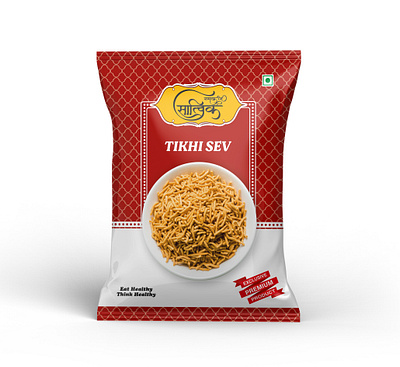 Tikhi Sev Namkeen Pouch Design box design brand design branding label design logo design namkeen namkeen pouch namkeen pouch design pouch design product design snack packaging design snacks snacks packaging tikhi namkeen tikhi sev namkeen