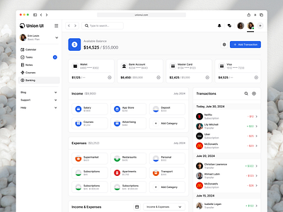 Money Manager - Union UI account app banking dashboard expenses finance income manager money transactions ui ux wallet website