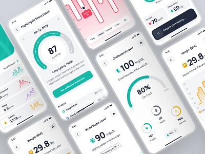 nightingale UI Kit: AI Medical & E-Pharmacy | Health Metrics UI ai healthcare app ai medical app ai pharmacy app blood pressure app cholesterol app clean health metrics ui health monitor app health score ui health tracker app healthcare ui kit medical ui kit minimal modern pharmacy ui kit simple teal virtual care virtual care app weight tracker app