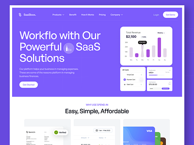 SAASBOX - SAAS Landingpage 🎲 blue branding fintech illustration landi landing page minimal product saas ui uiux user interface webdesign website