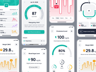 nightingale UI Kit: AI Medical & E-Pharmacy | Health Metrics UI ai health companion ai healthcare app ai medical app ai pharmacy app blood pressure app cholesterol app clean health metrics ui health score ui healthcare ui kit medical ui kit minimal modern pharmacy ui kit simple smart health app smart healthcare teal virtual care app weight tracker app