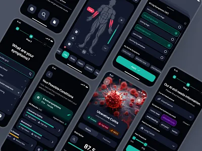 nightingale UI Kit: AI Medical & E-Pharmacy | AI Symptom Checker ai healthcare app ai medical app ai pharmacy app ai symptom checker ai symptom checker app ai symptom checker ui clean dark mode dark ui healthcare ui kit medical ui kit minimal modern pharmacy ui kit simple symptom checker symptom checker app symptom checker ui teal virtual care app