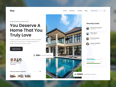 Rise || Real Estate Website Hero Exploration business buy client exploration freelance header hero home house project property real estate recruiter remote rent sell trust uxui web design