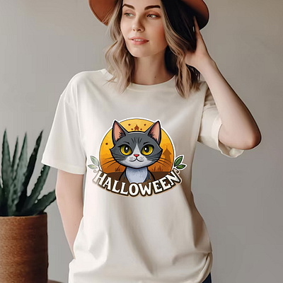 Black cat in halloween costume T-Shirt design halloween tshirt design