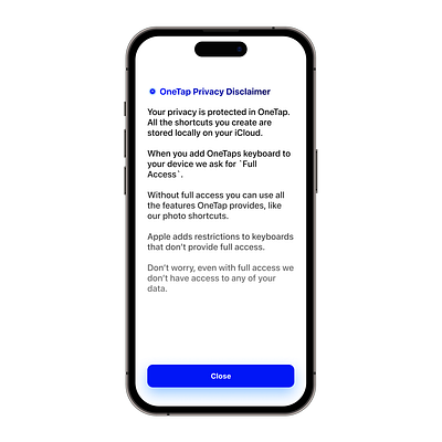 OneTap Privacy Disclaimer app design design mobile app privacy disclaimer ui