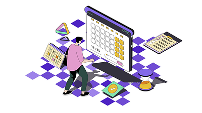 Planning App Isometric 2D Animation 2d animation app design calendar daily planner digital planning flat isometric man mobile app motion planning app productivity project management schedule task management task tracker time management user interface