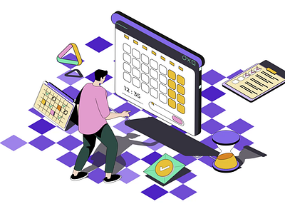 Planning App Isometric 2D Animation 2d animation app design calendar daily planner digital planning flat isometric man mobile app motion planning app productivity project management schedule task management task tracker time management user interface