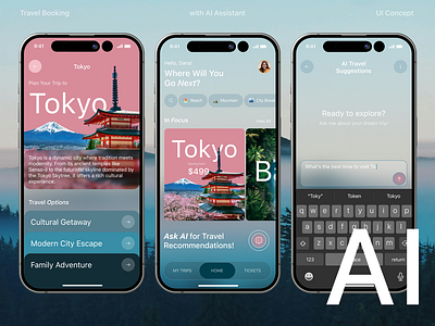 ✈️ Travel Booking App with AI app app ui concept booking app mobile app mobile design mobile uiux travel app travel booking app ui concept uiux