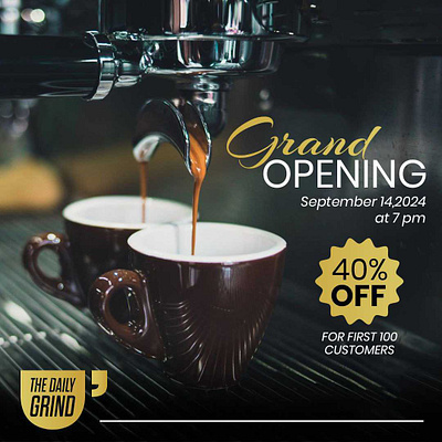 Grand Opening Coffee Shop Promo Design – The Daily Grind advertising branding creativedesign designinspiration foodandbeverage graphicdesign promodesign