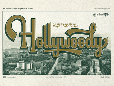 An Extreme Caps Height Bold Script - UT Hollywoody branding design font font duo graphic design illustration logo retro font type design typography ui vintage font