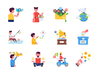 Peace Icons character dove flat design freedom harmony hobbies icon design icon set icons love meditation music peace peace day peace icon peace sign peaceful people vector world peace