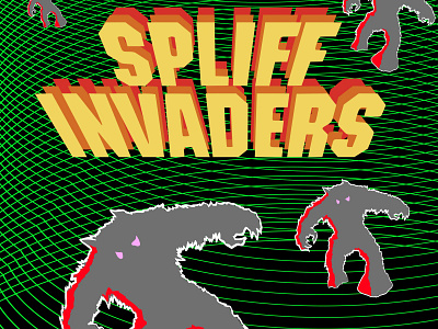 spliff invaders 80s cabinet art illustration shunte88 spliff invaders vector video game