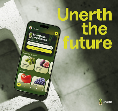 Unerth - Learn how to grow your own food branding farming food mockup plants ui