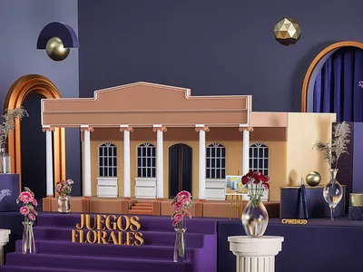 Building 2/4 - XXXIII Juegos Florales 3d 3d art animation autumn blender building design flowers illustration night october purple
