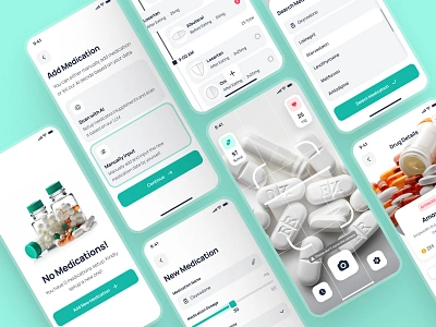 nightingale UI Kit: AI Medical & E-Pharmacy | Medication Tracker ai health companion ai healthcare app ai pharmacy app clean drug app drug ui healthcare ui kit medical ui kit medication app medication tracker medication tracker app medication ui minimal modern pharmacy app pharmacy ui kit scan ui teal virtual care virtual care app