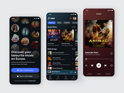 Music Player App album android app clean dark ui interface ios mobile mobile app music music app music player player playlist song spotify stream ui ux youtube