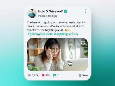 nightingale UI Kit: AI Medical & E-Pharmacy | Community Post UI ai health companion ai healthcare app ai medical app clean comment post community ui figma ui kit healthcare ui kit medical ui kit minimal modern pharmacy ui kit post ui simple social media post social media post ui text post twitter post user post user post ui