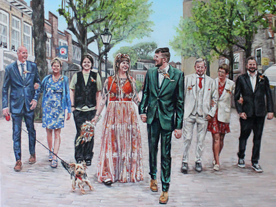 Live wedding painting - alternative couple & family members alternative dog live painting live wedding painter netherlands painting wedding wedding couple