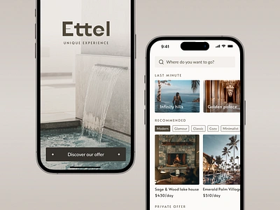 Ettel — travel app app booking discovery exclusive experience hotel luxury offer private offer search travel traveller trip ui unique experience ux