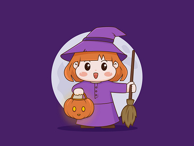 Halloween witch cartoon cha character chibi female girl halloween holiday illustration october pumpkin spooky vector witch