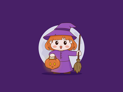 Halloween witch cartoon cha character chibi female girl halloween holiday illustration october pumpkin spooky vector witch