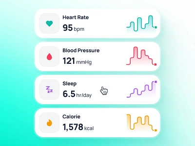 nightingale: AI Medical & E-Pharmacy | Health Metric Chart UIUX ai healthcare app ai medical app ai pharmacy app blood pressure ui calorie chart chart design chart ui gradient health chart heartrate chart heartrate ui line chart medical ui kit minimal modern pharmacy ui kit simple sleep chart teal virtual health app