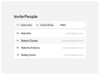Multiple Search 🔍 clean design email form hover icon interface invite label minimal multiple result row search select simple tag typing ui user