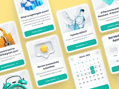 nightingale UI Kit: AI Medical & E-Pharmacy | Modal Popup Dialog 3d ai healthcare app ai medical app ai pharmacy app clean dialog dialog ui figma ui kit healthcare healthcare ui kit illustration minimal modal modal ui modern popup popup confirmation popup ui render yellow