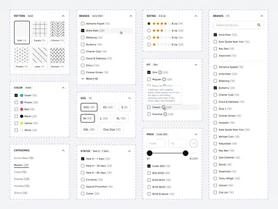 E-commerce design system - filters (desktop) design system e commerce filtering filters forms foundation product list shopify user user experience