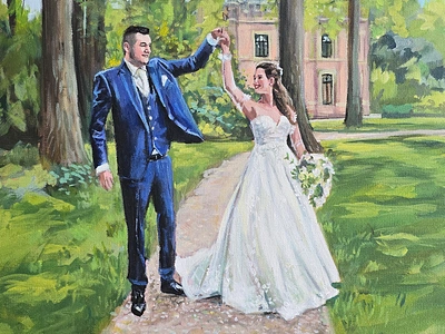 Live wedding painting - Schaffelaar Castle acrylic paint art artwork castle impressionism live live painter live painting painting wedding couple