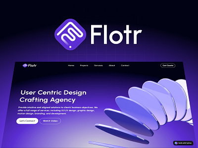 Flotr Design Agancy Website 3d agency branding clean creative dark design flat framer gradient homepage onepage purple spline studio theme web webflow webpage website