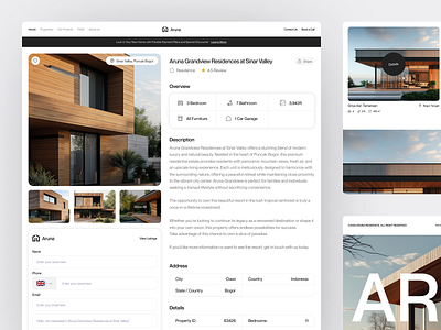 Aruna - Real Estate Details Page agent apartment architecture booking building business clean home house landing page properties property real estate realestate ui ux web web design website