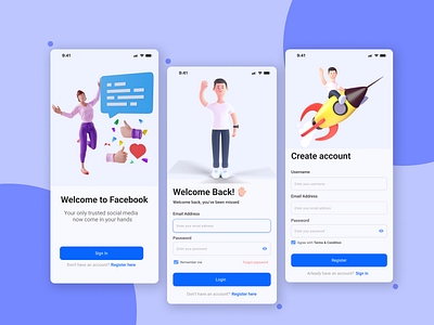 Redesign Facebook Login and Signup Page. branding design facebook figma illustration mobile app ui ui design uiux uiux design ux