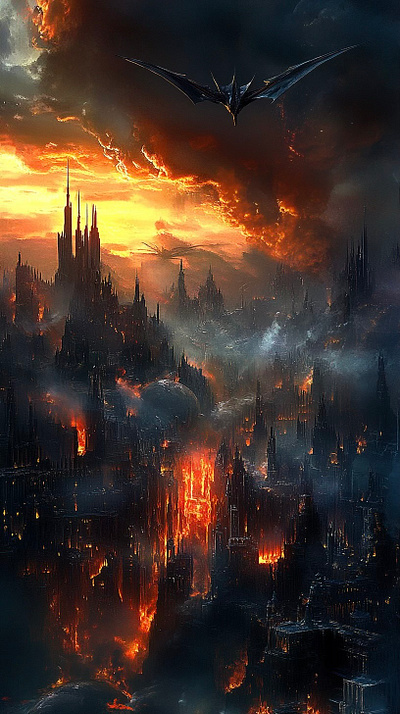 Dragon City iPhone Wallpaper ai art cinematic dark city dragons drama