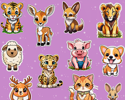 Adorable Animal Stickers Pack | Digital Designs | Perfect for animal animal stickers art artistic animal stickers cartoon animal stickers creative art stickers custom stickers cute animal designs decorative stickers design digital digital download stickers digital stickers figma icons illustration stickers png printable animal stickers sticker sticker design pack