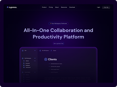 Cypress – All-in-One Collaboration Platform UI darktheme