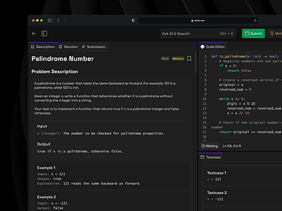 Code Challenge Interface | Stride code editor code interface code ui codechef coder coding coding challenge interface dark theme design kit design system desktop ui language leetcode manthan programming stride test case ui test ui ui web design